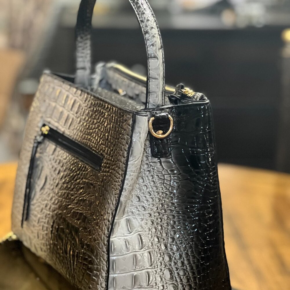 Textured Croc Black and Grey Ombre Handbag - Picture 2 of 8